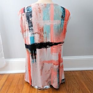 Worthington Tops - Worthington Cap Sleeve Paint Patterned Blouse Worthington Tops - Worthington Cap Sleeve Paint Patterned Blouse